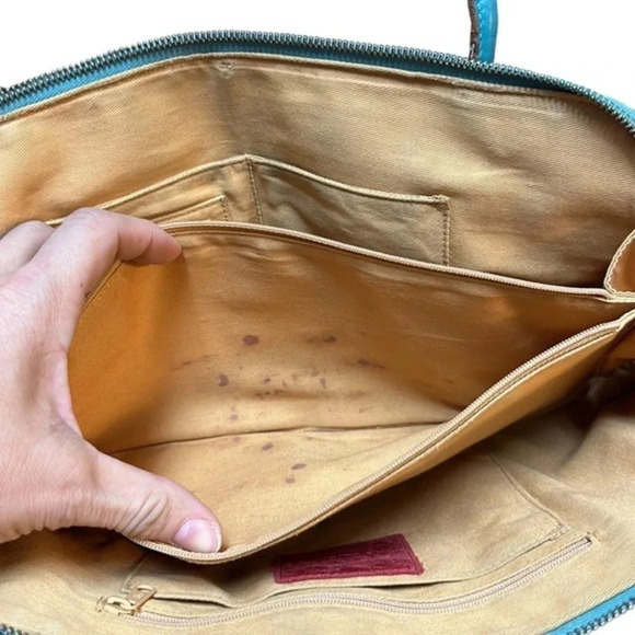 HOBO Paulina teal Leather Shoulder Bag‎ Zip Top Retro Oval Straps Bag Cha… - Picture 8 of 12